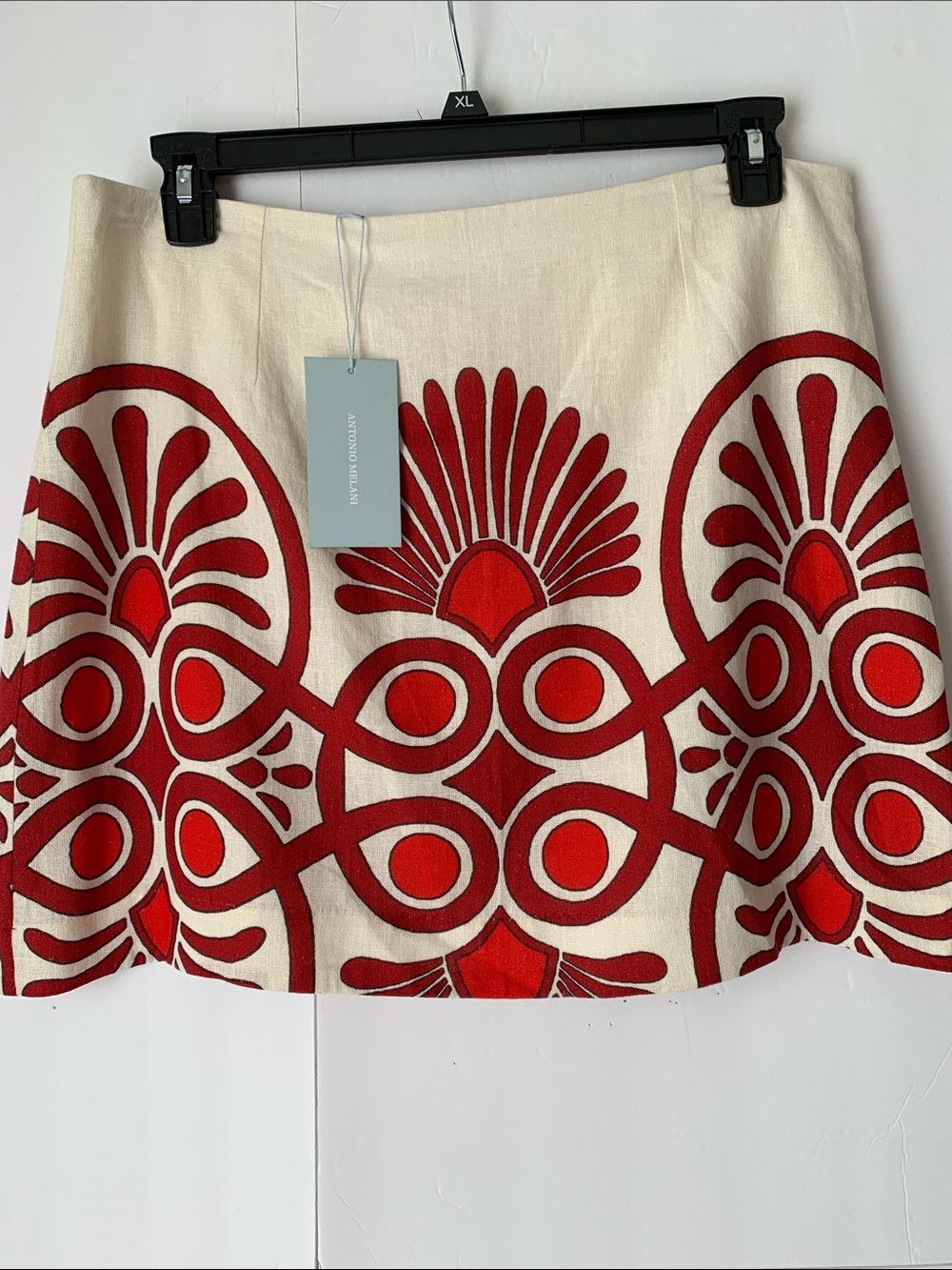 NWT Antonio Melani Cream Red Scroll Izzy Skirt Linen Viscose Size 14 $149